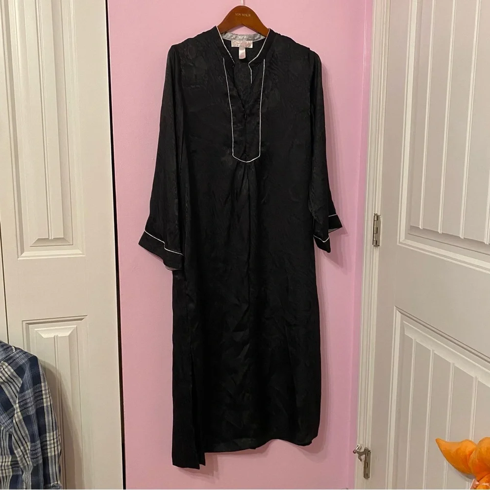Oscar de la Renta Black floral printed Long Sleeve PJ night gown Dress size XL